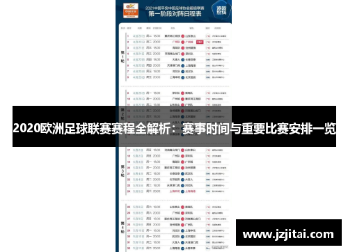 2020欧洲足球联赛赛程全解析：赛事时间与重要比赛安排一览